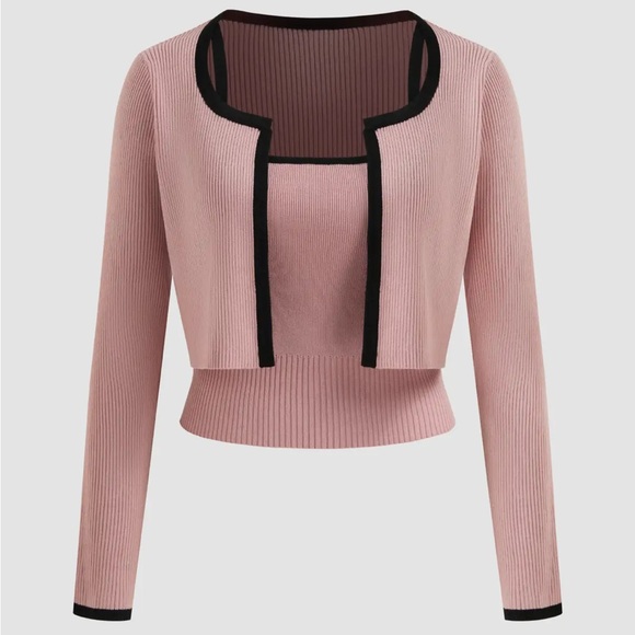 KNITTED ROUND NECKLINE LONG SLEEVE TOP WITH CROP CAMI TOP Size 6 Set - Picture 1 of 4